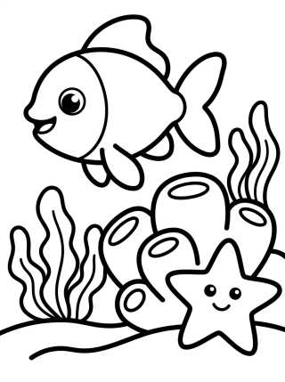 Desenho de Cute Fish Among the Corals 🌊 para colorir e imprimir grátis