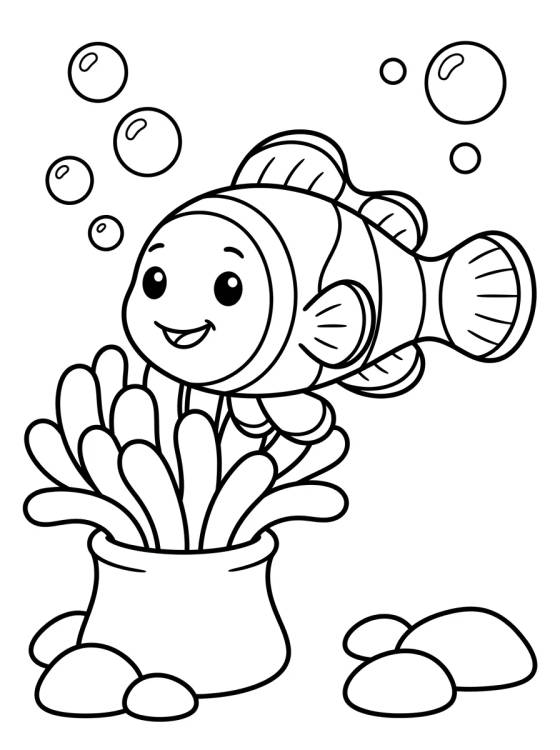 Desenho de Little Clownfish in the Coral para colorir e imprimir grátis