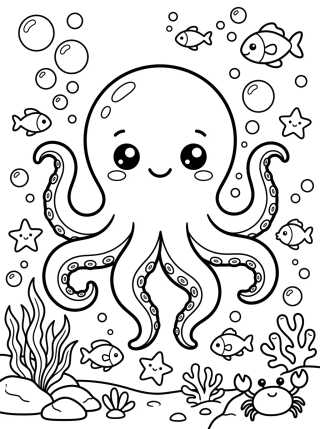 Desenho de Smiling Kawaii Octopus para colorir e imprimir grátis