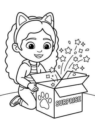 Desenho de Gabby Opening the Meow Mail Surprise Box para colorir e imprimir grátis
