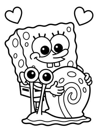 Desenho de Gary and SpongeBob Hugging para colorir e imprimir grátis