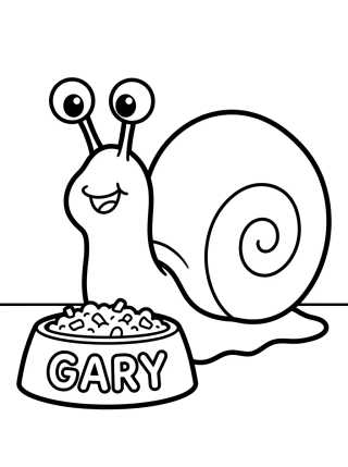 Desenho de Gary the Snail Eating Snail Food para colorir e imprimir grátis