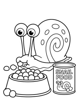 Desenho de Gary the Snail Eating Food para colorir e imprimir grátis