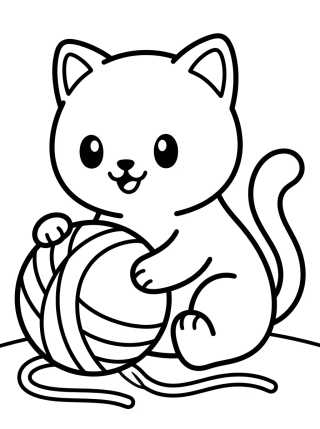 Desenho de Kitten Playing with Yarn Ball para colorir e imprimir grátis