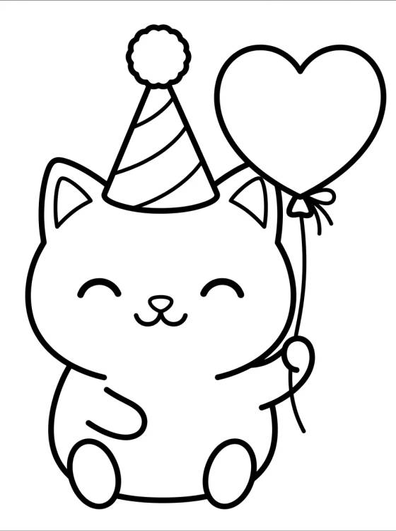 Desenho de Kitten with Birthday Party Hat para colorir e imprimir grátis