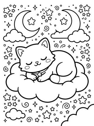 Desenho de Kitten Sleeping on a Cloud para colorir e imprimir grátis