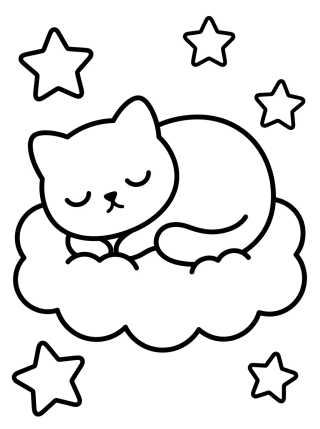 Desenho de Cute Kitty Sleeping on a Cloud para colorir e imprimir grátis