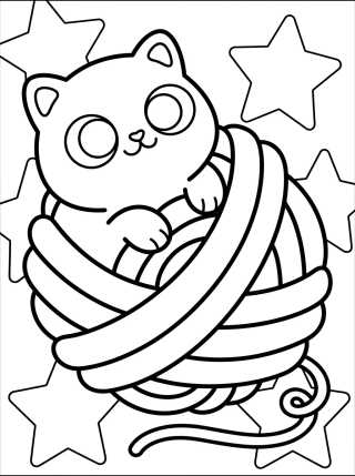 Desenho de Kawaii Cat with Yarn para colorir e imprimir grátis