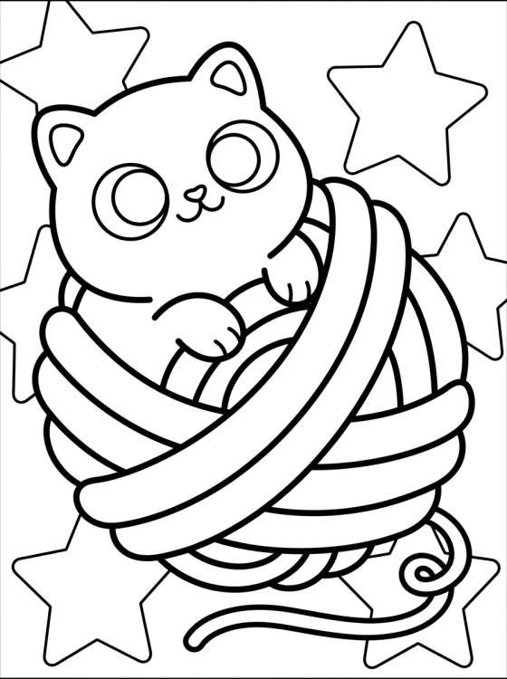 Desenho de Kawaii Cat with Yarn para colorir e imprimir grátis