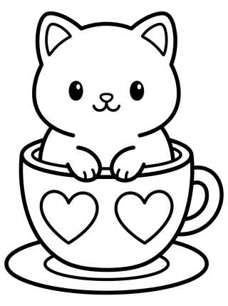Desenho de Kitten in a Teacup para colorir e imprimir grátis