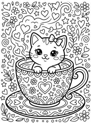 Desenho de Kitten in a Teacup para colorir e imprimir grátis