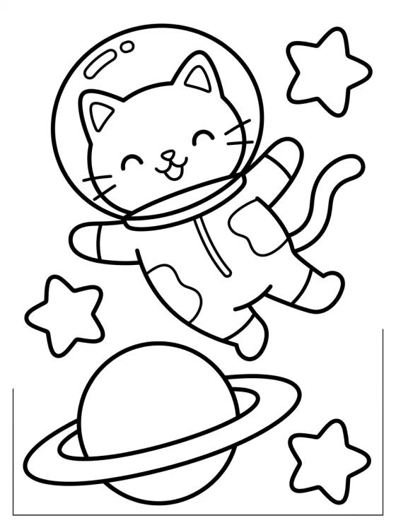 Desenho de Cat Astronaut in Outer Space para colorir e imprimir grátis