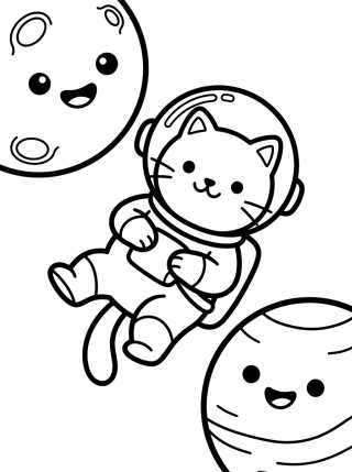 Desenho de Astronaut Cat in Outer Space para colorir e imprimir grátis