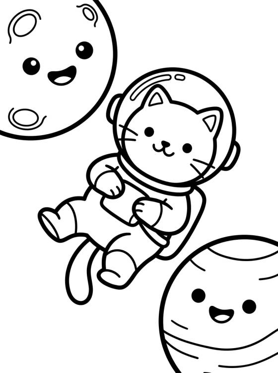 Desenho de Astronaut Cat in Outer Space para colorir e imprimir grátis