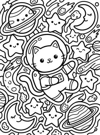 Desenho de Space Astronaut Cat para colorir e imprimir grátis