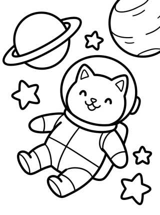 Desenho de Astronaut Cat in Outer Space para colorir e imprimir grátis