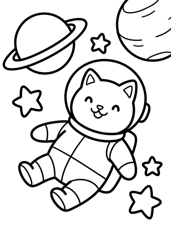 Desenho de Astronaut Cat in Outer Space para colorir e imprimir grátis