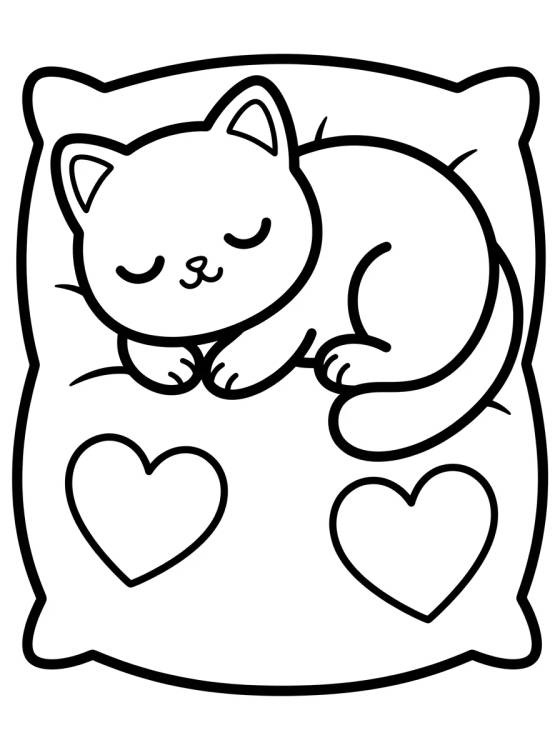 Desenho de Cat Sleeping on a Pillow para colorir e imprimir grátis