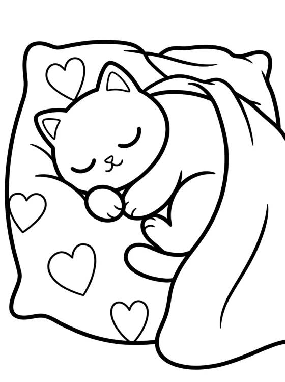 Desenho de Sleepy Cat on a Pillow para colorir e imprimir grátis