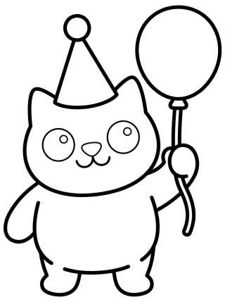 Desenho de Cute Cat at a Birthday Party para colorir e imprimir grátis