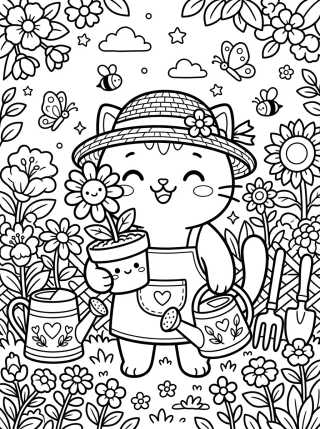 Desenho de Gardener Cat with Flower para colorir e imprimir grátis