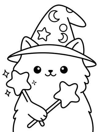 Desenho de Wizard Cat with Starry Hat para colorir e imprimir grátis