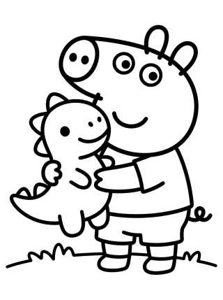 Desenho de George Pig Hugging His Dinosaur para colorir e imprimir grátis
