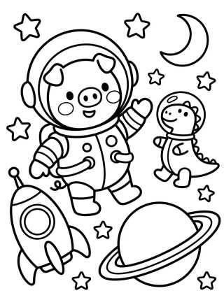 Desenho de Astronaut George Pig in Space para colorir e imprimir grátis