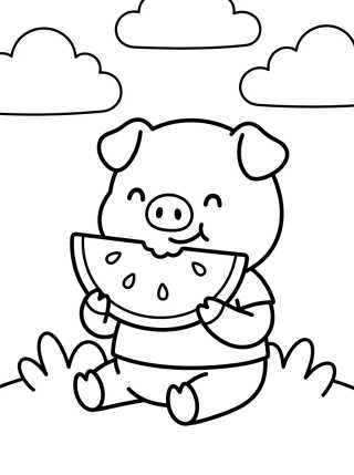 Desenho de George Pig Eating Watermelon para colorir e imprimir grátis