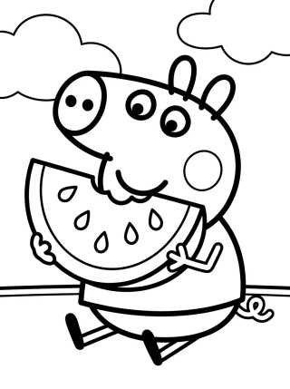 Desenho de George Pig Eating Watermelon para colorir e imprimir grátis