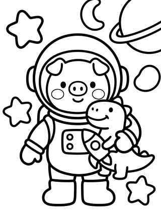 Desenho de George Pig Astronaut in Space para colorir e imprimir grátis