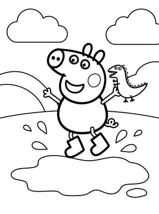 Desenho de George Pig Jumping in Muddy Puddles para colorir e imprimir grátis