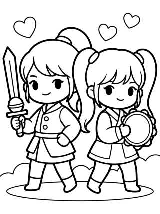 Desenho de K-Pop Warrior Duo United in Action para colorir e imprimir grátis