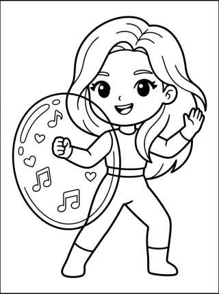 Desenho de K-Pop Warrior with Magical Sound Shield para colorir e imprimir grátis