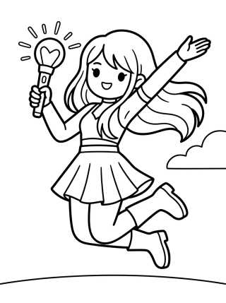 Desenho de Jumping K-Pop Warrior with Light Stick para colorir e imprimir grátis