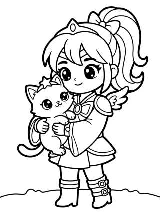 Desenho de K-Pop Warrior with Kitty Mascot para colorir e imprimir grátis