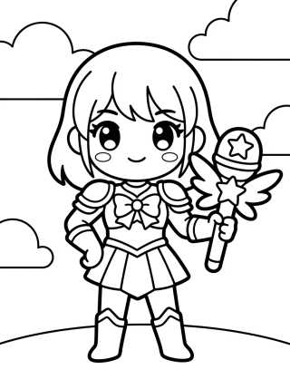 Desenho de K-Pop Warrior with Magic Microphone para colorir e imprimir grátis