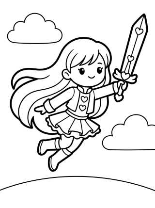 Desenho de Flying K-Pop Warrior with Magic Sword para colorir e imprimir grátis