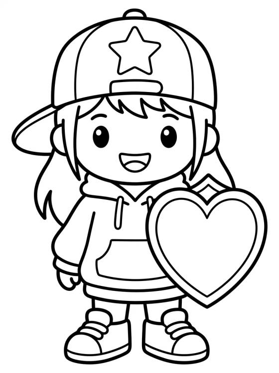 Desenho de Cute K-Pop Rapper Warrior with Heart Shield para colorir e imprimir grátis