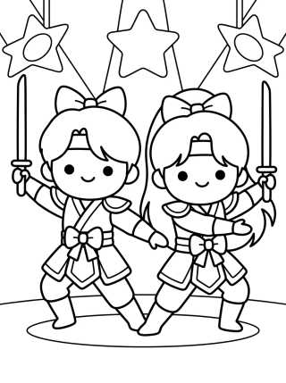 Desenho de K-Pop Warrior Duo Dancing para colorir e imprimir grátis