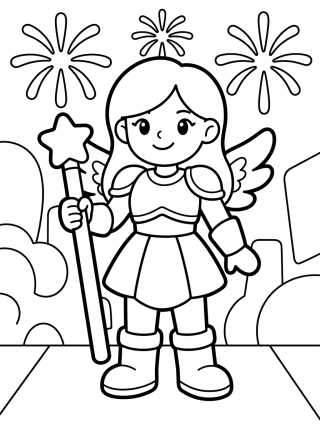 Desenho de K-Pop Warrior with Magic Wings para colorir e imprimir grátis