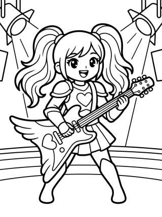 Desenho de K-Pop Warrior Guitarist on Stage para colorir e imprimir grátis