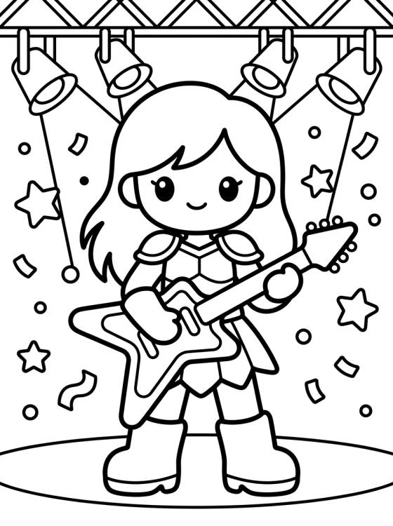 Desenho de Warrior Guitarist in the Spotlight para colorir e imprimir grátis