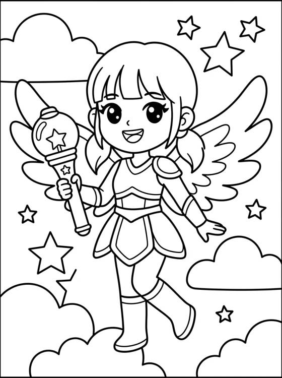 Desenho de K-Pop Warrior with Wings of Light para colorir e imprimir grátis
