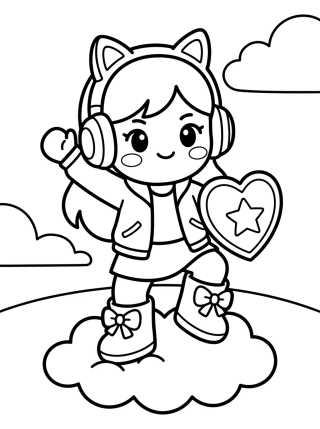 Desenho de Dancing K-Pop Warrior with Heart Shield para colorir e imprimir grátis