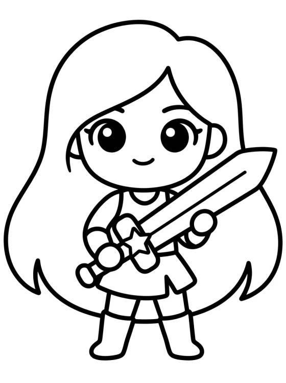 Desenho de Kawaii K-Pop Swordswoman Warrior para colorir e imprimir grátis