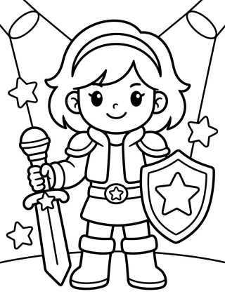 Desenho de K-Pop Warrior Leader with Magic Microphone para colorir e imprimir grátis