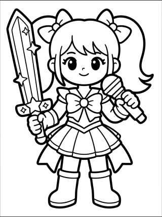 Desenho de K-Pop Warrior Singer with Magic Sword para colorir e imprimir grátis