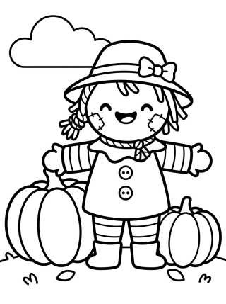 Desenho de Kawaii Scarecrow in the Vegetable Patch para colorir e imprimir grátis