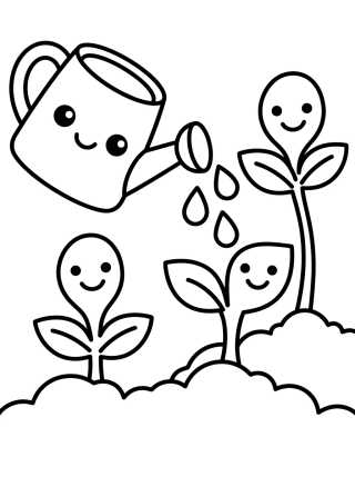 Desenho de Friendly Watering Can in the Garden para colorir e imprimir grátis